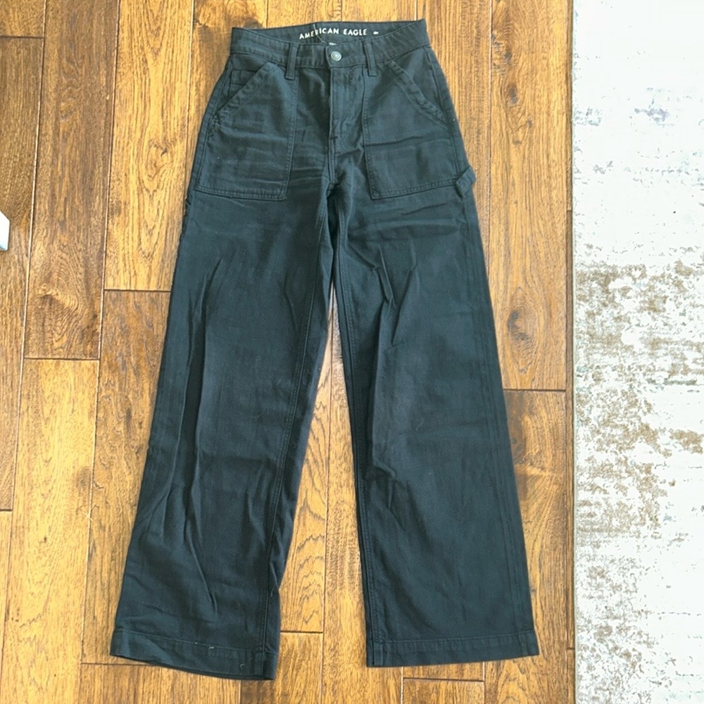 American Eagle Outfitters: Black Flare/Wide Leg Jeans: Size 00 - Picture 2 of 10